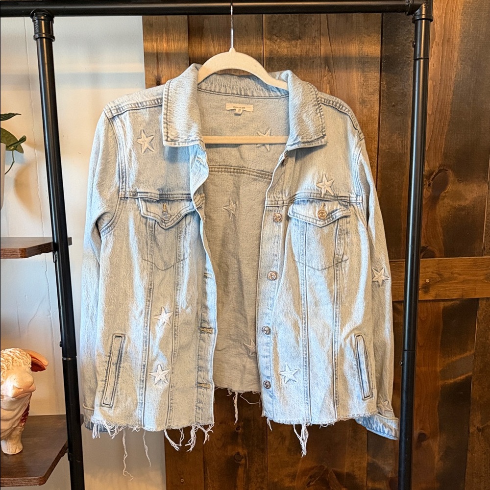Maurices Light Blue Star Embroidered Denim Jacket